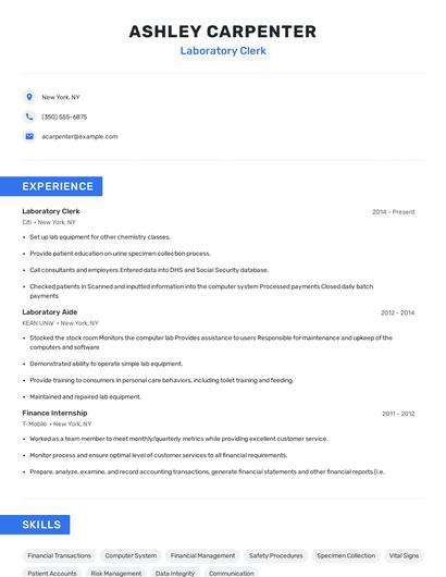 Laboratory Clerk Resume