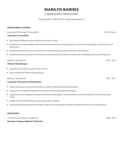 Laboratory Consultant Resume