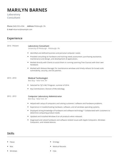 Laboratory Consultant Resume