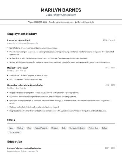 Laboratory Consultant Resume