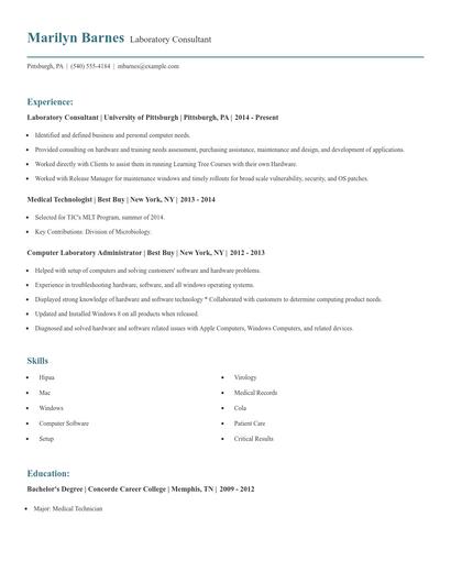Laboratory Consultant Resume
