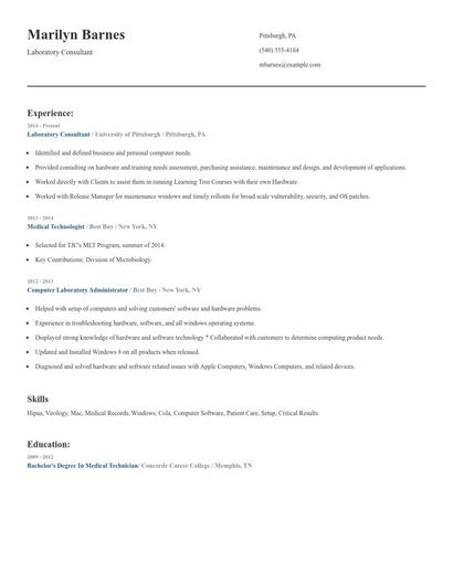 Laboratory Consultant Resume