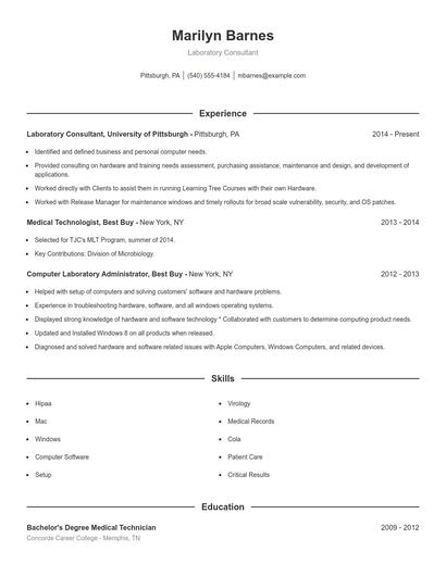 Laboratory Consultant Resume