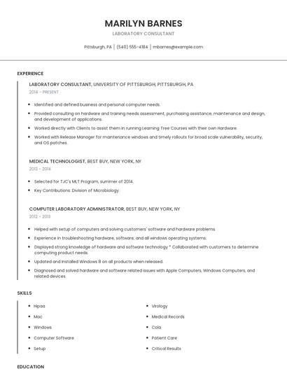 Laboratory Consultant Resume