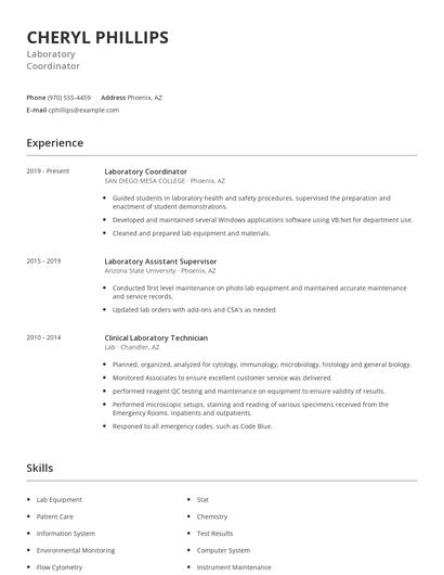 Laboratory Coordinator Resume