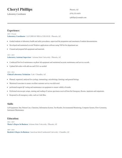 Laboratory Coordinator Resume