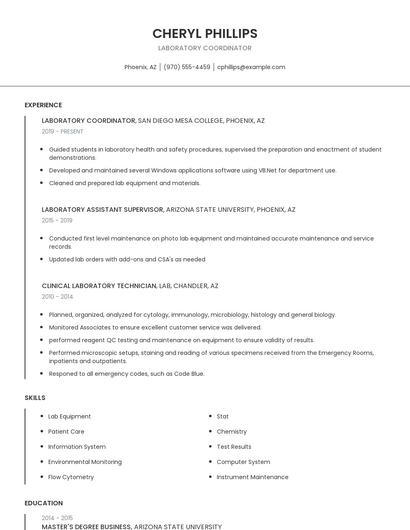 Laboratory Coordinator Resume