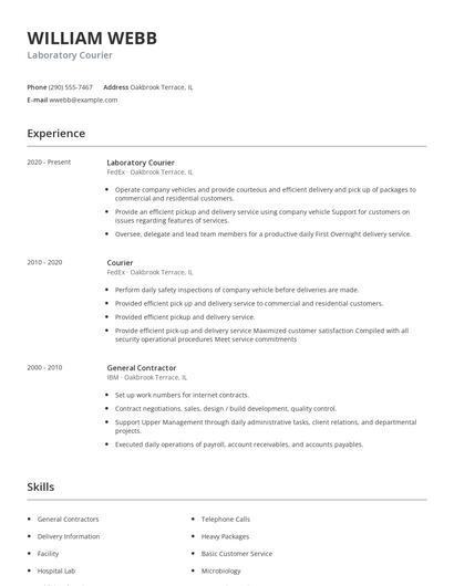 Laboratory Courier Resume