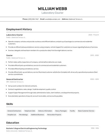 Laboratory Courier Resume