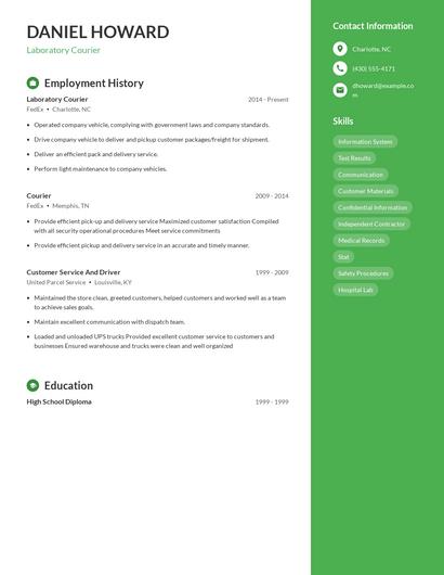 Laboratory Courier Resume