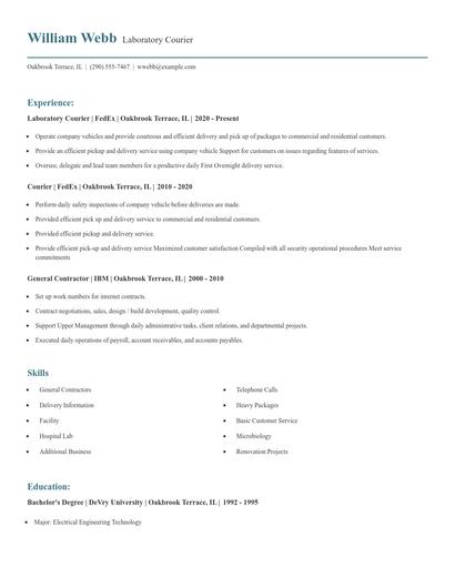 Laboratory Courier Resume