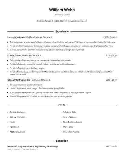 Laboratory Courier Resume