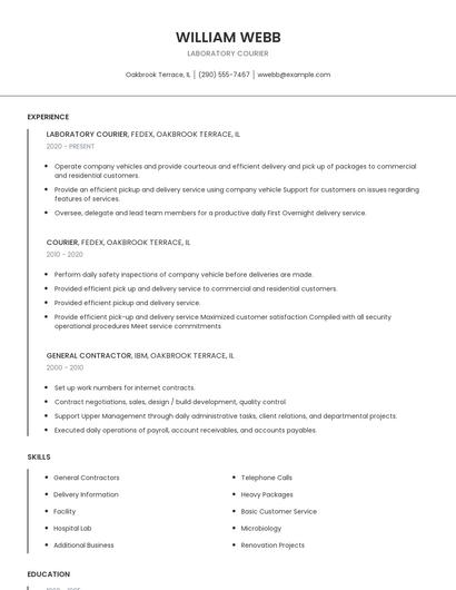Laboratory Courier Resume