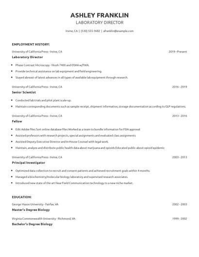 Laboratory Director Resume
