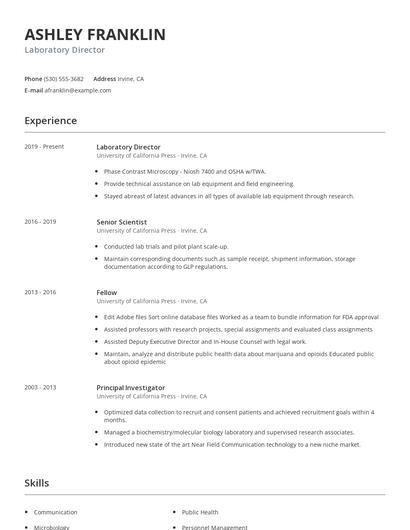 Laboratory Director Resume