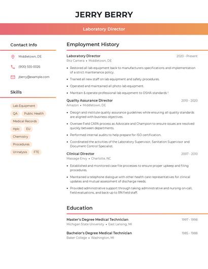 Laboratory Director Resume