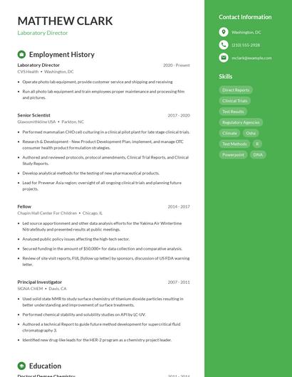 Laboratory Director Resume