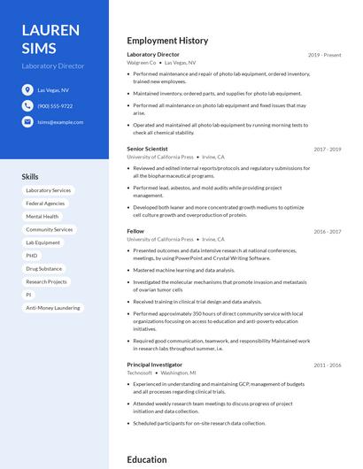 Laboratory Director Resume