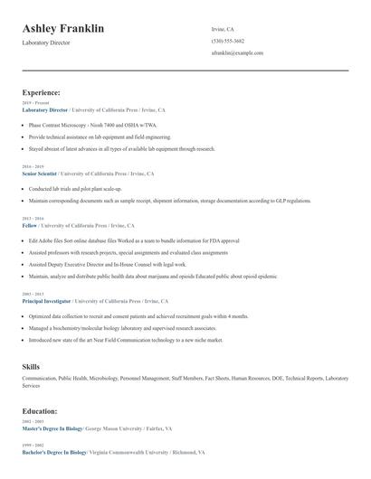 Laboratory Director Resume