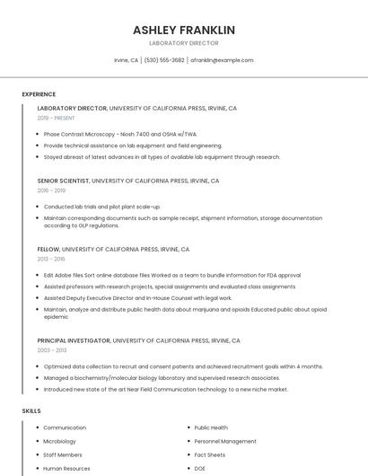Laboratory Director Resume