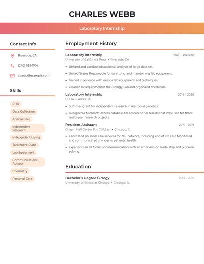 Laboratory Internship Resume