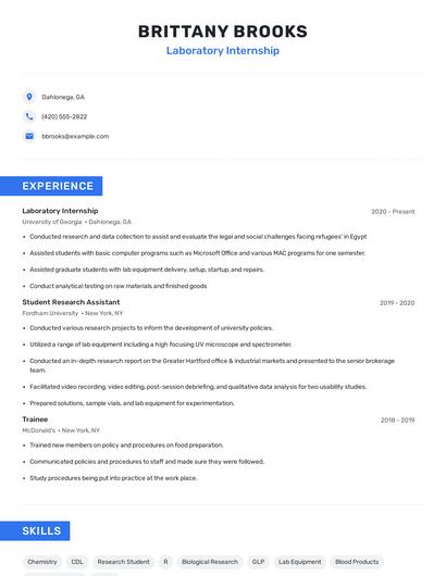 Laboratory Internship Resume
