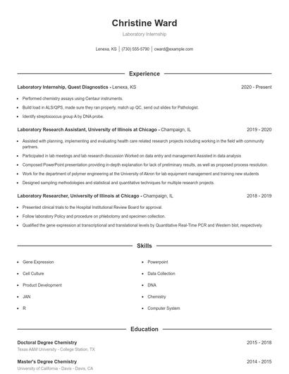 Laboratory Internship Resume