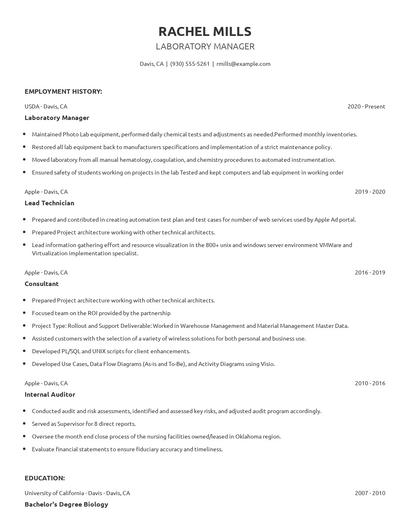 Laboratory Manager Resume
