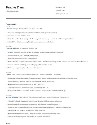 Laboratory Manager Resume