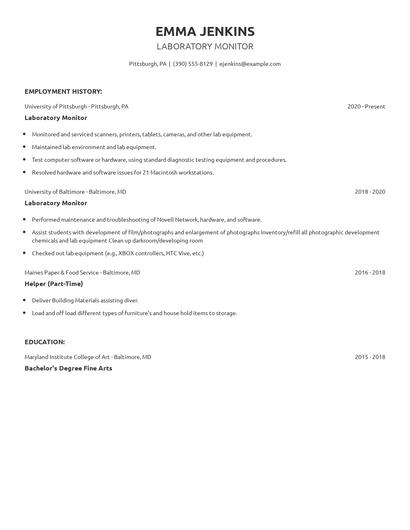Laboratory Monitor Resume