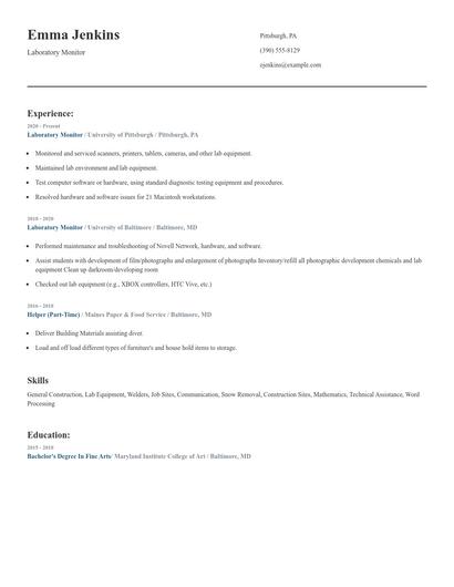 Laboratory Monitor Resume