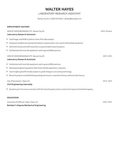 Laboratory Research Assistant Resume