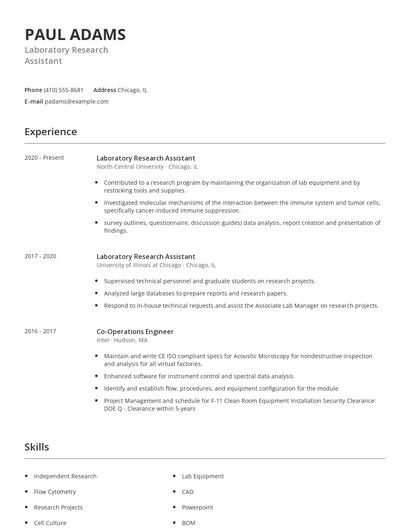 Laboratory Research Assistant Resume