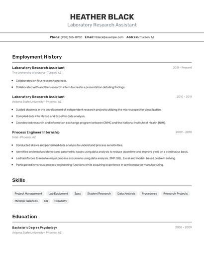 Laboratory Research Assistant Resume