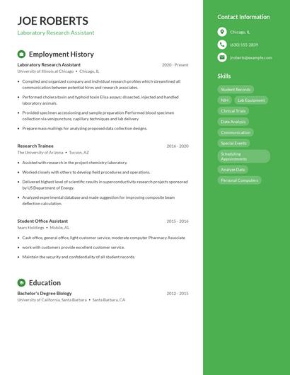 Laboratory Research Assistant Resume