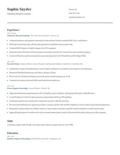 Laboratory Research Assistant Resume