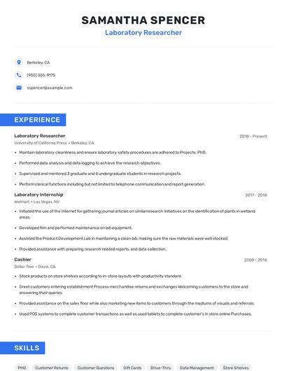 Laboratory Researcher Resume