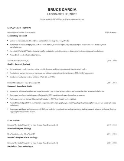 Laboratory Scientist Resume