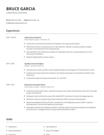 Laboratory Scientist Resume