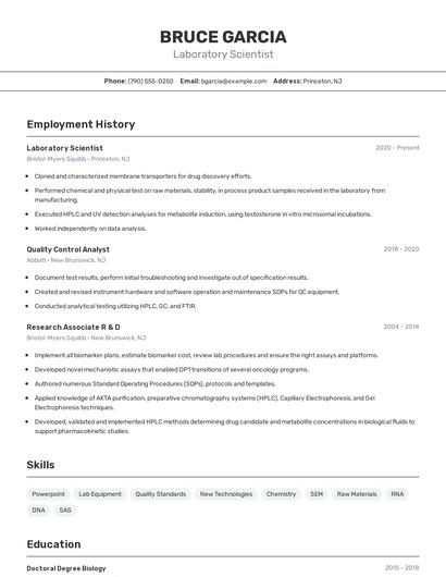 Laboratory Scientist Resume