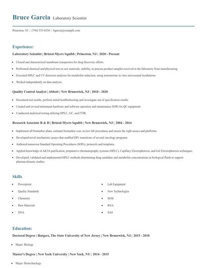 Laboratory Scientist Resume