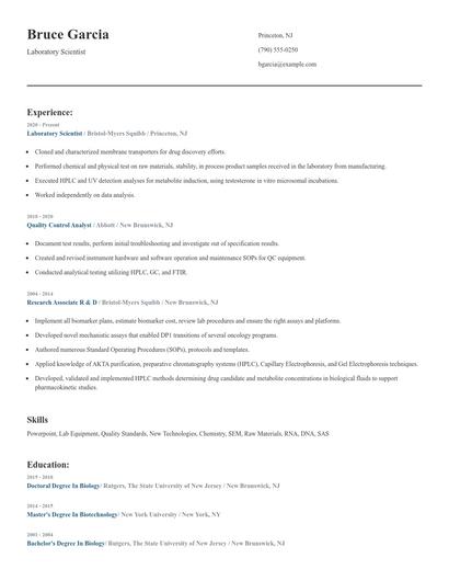 Laboratory Scientist Resume