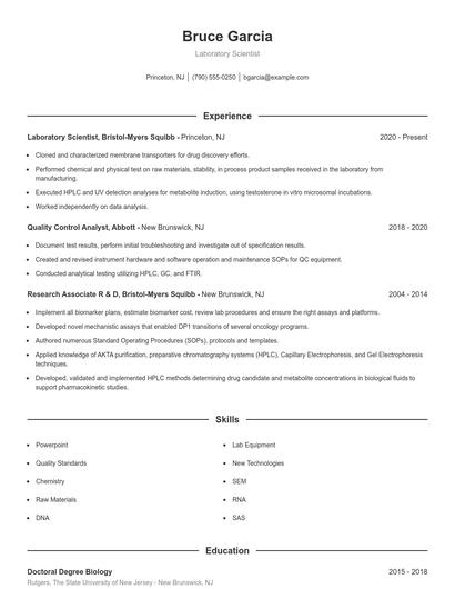 Laboratory Scientist Resume