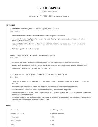 Laboratory Scientist Resume