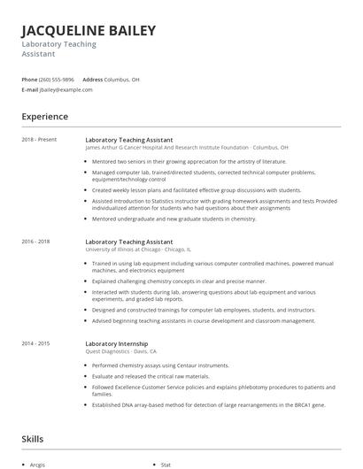 Laboratory Teaching Assistant Resume