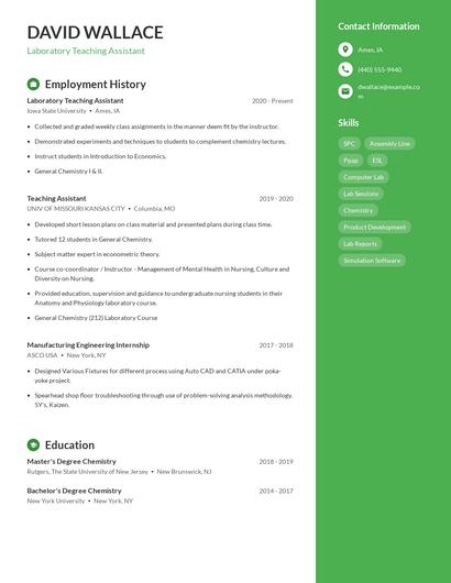 Laboratory Teaching Assistant Resume