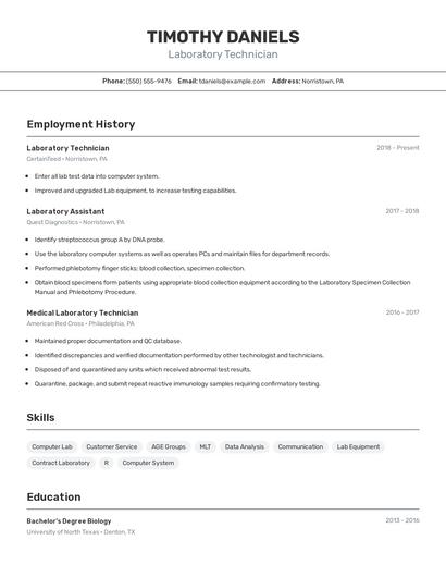 Laboratory Technician Resume