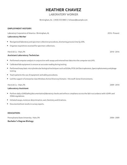 Laboratory Worker Resume