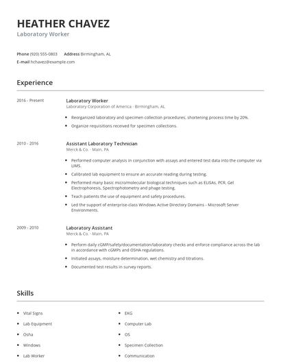 Laboratory Worker Resume