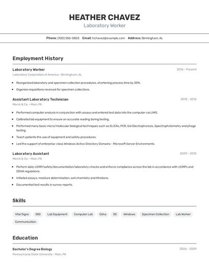Laboratory Worker Resume